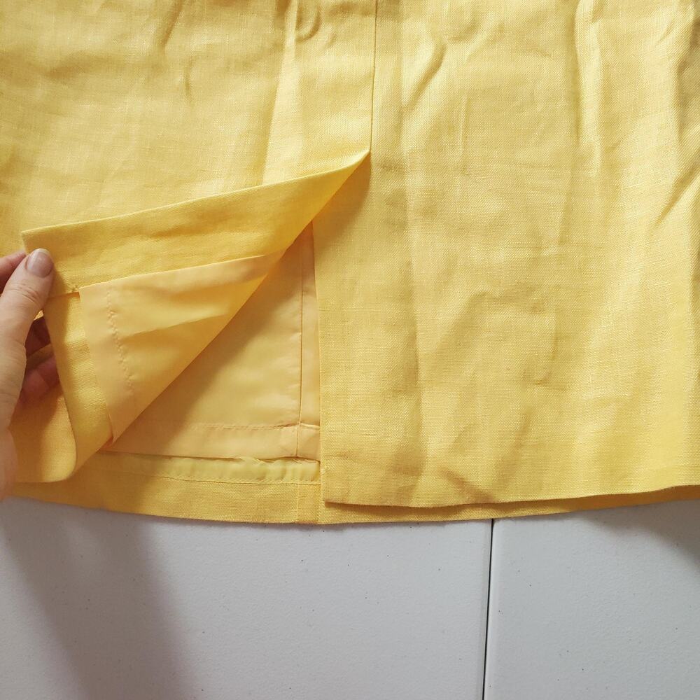 Talbots Skirt Womens 6 Butter Yellow Linen Pencil Knee Length Office Preppy Belt - Picture 5 of 11